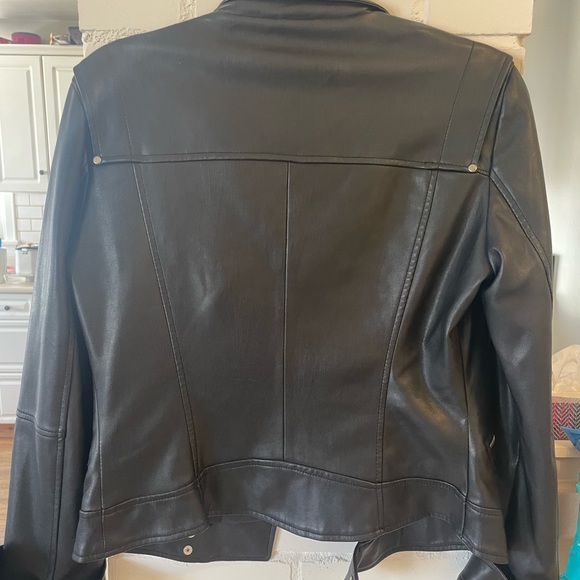 Zara black faux leather moto jacket.  Size M.  No rips or tears in the lining. - Picture 2 of 3